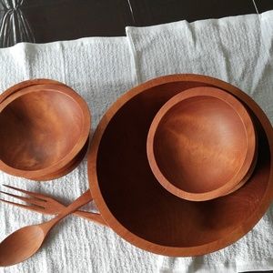 Vintage Baribo Maid wooden salad bowl set